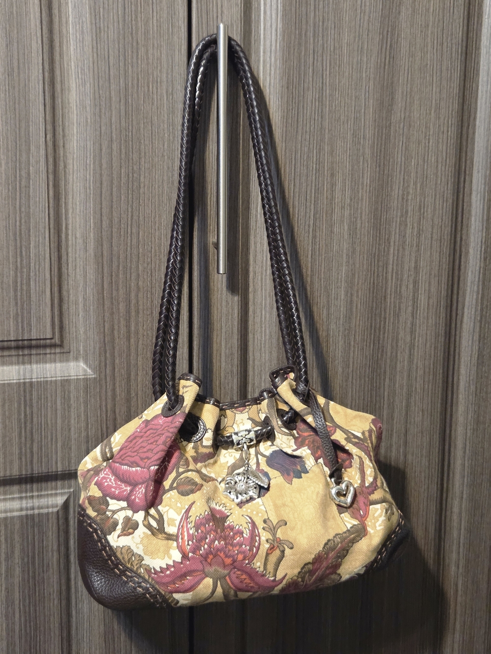 Brighton Women’s Floral Print Shoulder Bag in Beige and Maroon